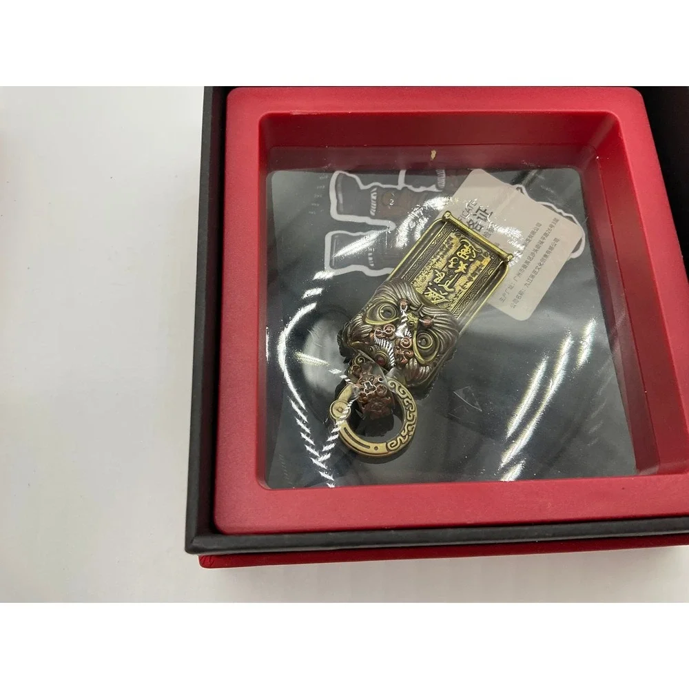 Dancing Lion Chinese Guardian Lion Keychain Pendant Gold Brass Pixiu Talisman